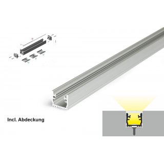 2m BO-FLUR12 LED ALU Bodeneinbauprofil 13,7x15,8x2000mm mit Abdeckung MATT Aluminium Eloxiert (Begehbar)