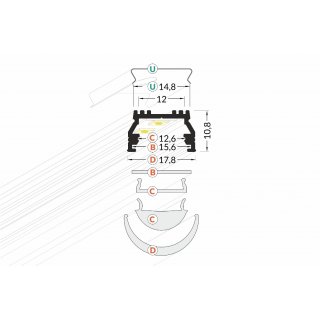 AU-UNI12 200cm LED-Profil silber H10,8*B17,8mm Aufbau-Profil