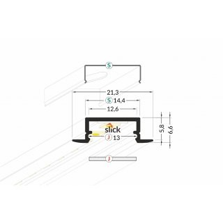 EIB-BEG12 200cm LED-Profil silber H6,6*21,3mm Einbau-Profil CUT_T5,8*b14,4mm