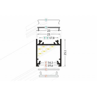 EIB-LINIA20 100cm LED-Profil silber H20,4*B30mm Einbau-Profil CUT_T19,5*b23mm
