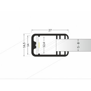GK8-12 200cm LED-Profil silber H16,5*B27mm Glaskanten-Profil