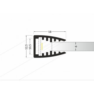 GK6-10 200cm LED-Profil Silber H12,5*B18mm Glaskanten-Profil