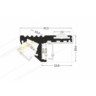 DUO-STEP10 200cm LED-Profil silber H20,6*B41,5mm Teppen-Profil