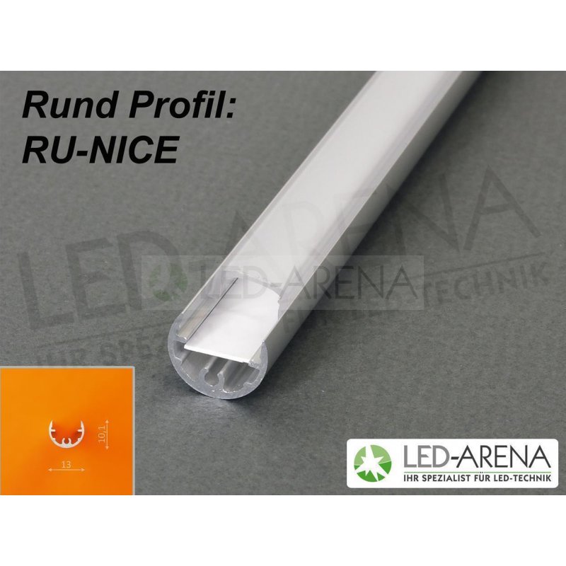 gør ikke løn vejspærring 2m RU-NICE Rundprofil LED ALU-Profil Aluminium 200cm - LED-ARENA B2B