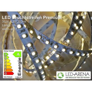 LED Strip600 Premium 5m Tageslichtweiß 5000k 600LED 48Watt 3528 24V 9,6W/m IP54 CRI90Ra A+  100lm/W