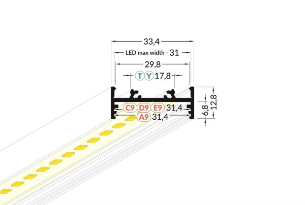 L30-01 Endkappen Set 2Skt  Alu-System Aufbauprofil Profil B33,4xh12,8mm für LED bis 27mm silber