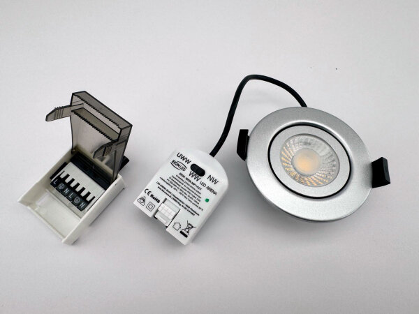 EIONLED 7W Einbauleuchte Silber Flach 770LM Dimmbar IP65 Gekapselt 300°Schwenkbar CCT 3in1 (UWW-WW-NW) DA:68mm T:30mm