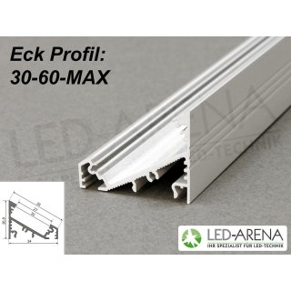 Eckprofil LED Alu Profil EK-30-60-MAX Winkelprofil, Silber, Schwarz, Weiß, 200cm