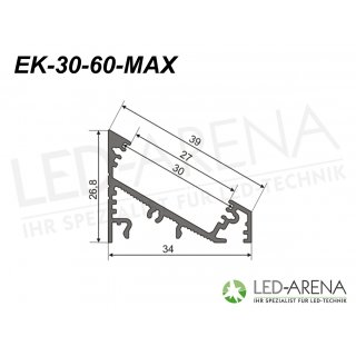 Eckprofil LED Alu Profil EK-30-60-MAX Winkelprofil, Silber, Schwarz, Weiß, 200cm