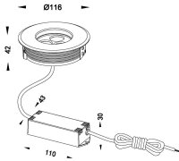 Bodeneinbauleuchte, Flat 230V 105 mm, 5,5 W, 3000 K, Silber, 220-240 V/AC, 50 / 60 Hz, IP 67