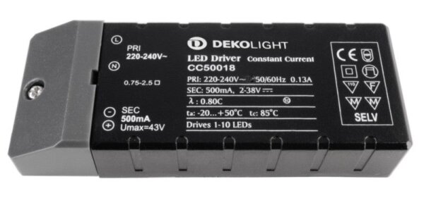Deko-Light, Netzgerät (CC, DC), BASIC, CC, CC50018/18W, Stromkonstant, 1,0-18,0 W, 220-240 V/AC, Aus