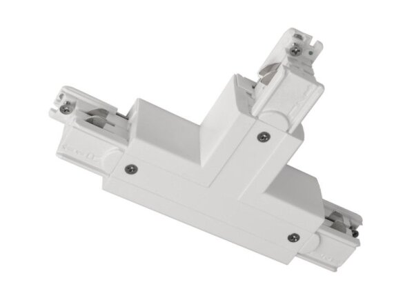 3-Phasen Schienensystem, D Line T-Verbinder links-links-rechts mit Wechselmech., Verkehrsweiß RAL 90