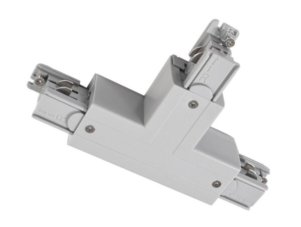 3-Phasen Schienensystem, D Line T-Verbinder rechts-rechts-links mit Wechselm., Hellgrau, Fenstergrau