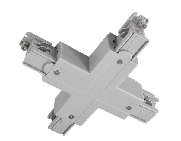 3-Phasen Schienensystem, D Line X-Verbinder links-links-rechts-rechts, Hellgrau, Fenstergrau RAL 704