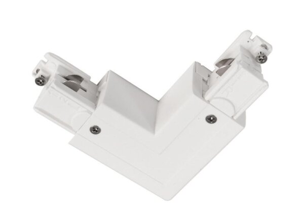 3-Phasen Schienensystem, D Line 90°-Verbinder links-rechts mit Wechselmechanik, Verkehrsweiß RAL 901