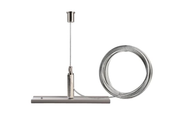 3-Phasen Schienensystem, D Line Seilabhängungshalter Mini mit 5,0m Abhängeseil, Hellgrau, Fenstergra