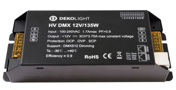 Deko-Light, Netzgerät (CV, DC) dimmbar, BASIC, DIM, CV, HV DMX 12V/135W, Spannungskonstant, Dimmbar:
