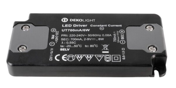 Deko-Light, Netzgerät (CC, DC), FLAT, CC, UT700mA/6W, Stromkonstant, 1,4-6,0 W, 220-240 V/AC, Bemess