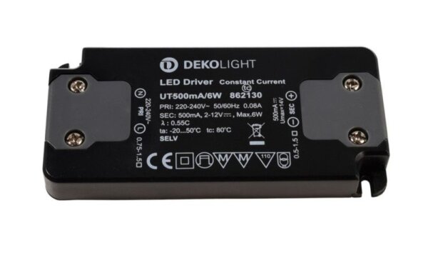 Deko-Light, Netzgerät (CC, DC), FLAT, CC, UT500mA/6W, Stromkonstant, 1,0-6,0 W, 220-240 V/AC, Ausgan