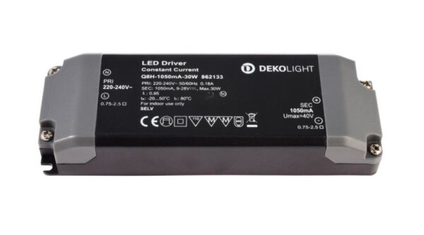 Deko-Light, Netzgerät (CC, DC), BASIC, CC, Q8H-1050mA/30W, Stromkonstant, 9,5-30,0 W, 220-240 V/AC,