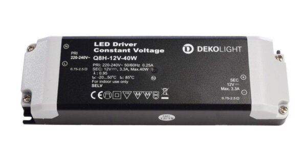 Deko-Light, Netzgerät (CV, DC), BASIC, CV, Q8H-12-40 W, Spannungskonstant, 40.0 W, 220-240 V/AC, Aus