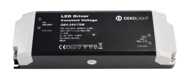 Deko-Light, Netzgerät (CV, DC), BASIC, CV, Q8H-24-75 W, Spannungskonstant, 75.0 W, 220-240 V/AC, Aus