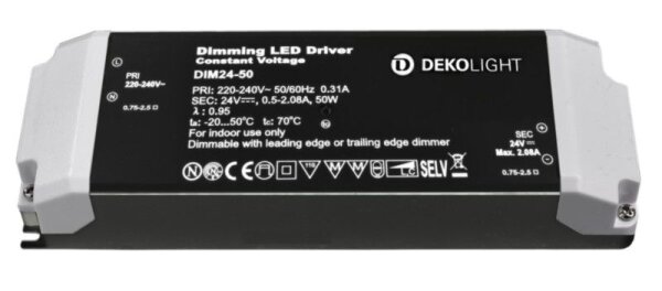 Deko-Light, Netzgerät (CV, DC) dimmbar, BASIC, DIM, CV, 24 V 12-50 W, Spannungskonstant, Dimmbar: Ja