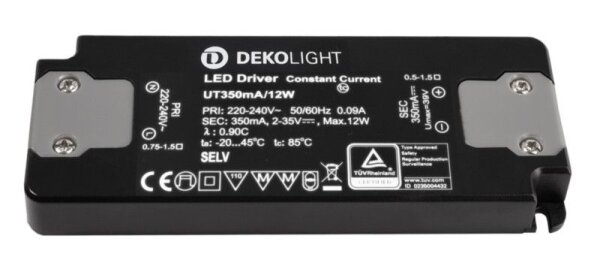 Deko-Light, Netzgerät (CC, DC), FLAT, CC, UT350mA/12W, Stromkonstant, 0,7-12,0 W, 220-240 V/AC, Ausg