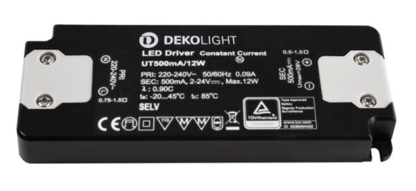 Deko-Light, Netzgerät (CC, DC), FLAT, CC, UT500mA/12W, Stromkonstant, 1,0-12,0 W, 220-240 V/AC, Ausg
