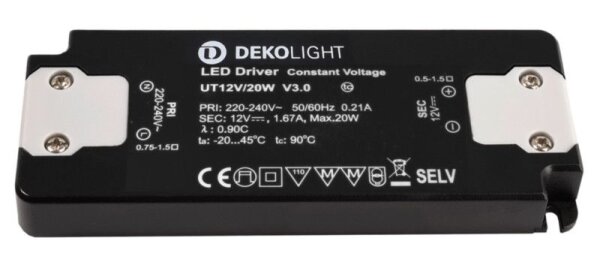 Deko-Light, Netzgerät (CV, DC), FLAT, CV, UT 12V/20 W, Spannungskonstant, 20.0 W, 220-240 V/AC, Ausg