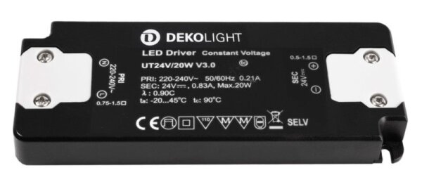 Deko-Light, Netzgerät (CV, DC), FLAT, CV, UT 24 V/20 W, Spannungskonstant, 20.0 W, 220-240 V/AC, Aus
