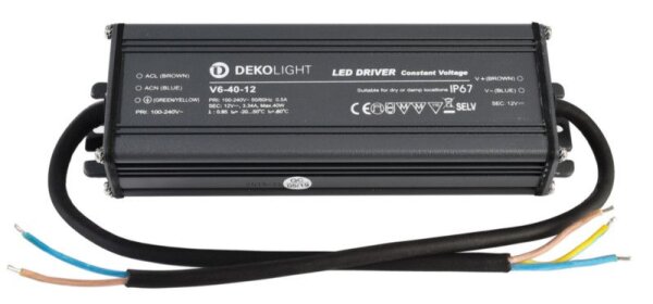 Deko-Light, Netzgerät (CV, DC), IP, CV, V6-40-12, Spannungskonstant, 40.0 W, 100-240 V/AC, Bemessung