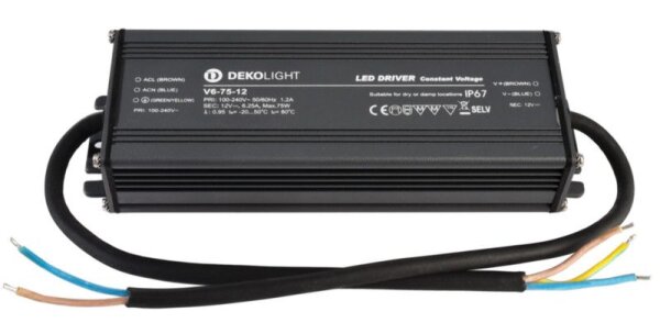 Deko-Light, Netzgerät (CV, DC), IP, CV, V6-75-12, Spannungskonstant, 75.0 W, 100-240 V/AC, Bemessung