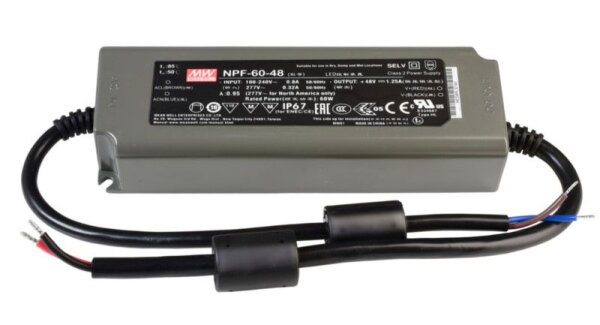 Meanwell, Netzgerät (CV, DC), CV, NPF-60-48, Spannungskonstant, 60.0 W, 90-305 V/AC, Ausgangsspannun