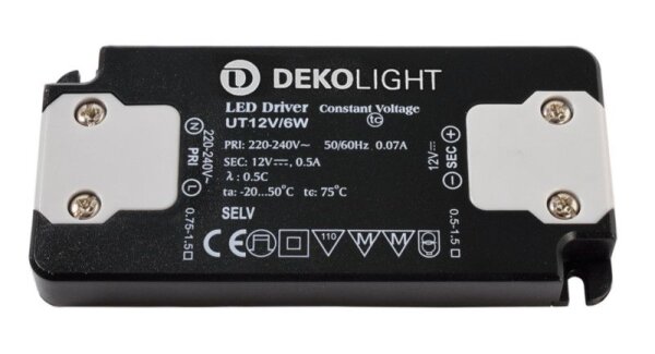 Deko-Light, Netzgerät (CV, DC), FLAT, CV, UT 12 V/6 W, Spannungskonstant, 6.0 W, 220-240 V/AC, Ausga