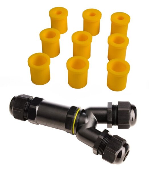 Elektrisches Montagezubehör, Outdoor Y-Verbinder f. 3 Kabel 4-14mm, 3 Adern 0.5-4mm², 450V AC/24A, L