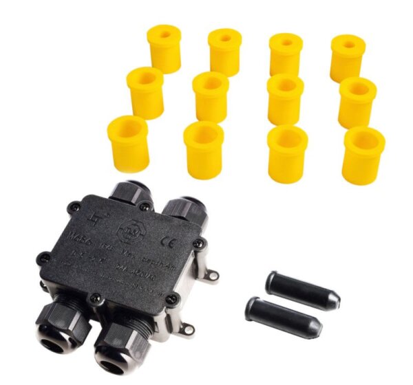 Elektrisches Montagezubehör, Outdoor 4-fach-Verteiler f. 2-4 Kabel 4-14mm, 0.5-4mm², 450V AC/24A, Lä