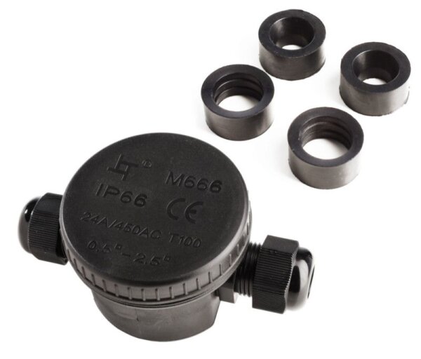 Elektrisches Montagezubehör, Outdoor 2-fach-Verteiler rund f. Kabel 5-12mm, 0.5-2,5mm², 450V AC/24A,