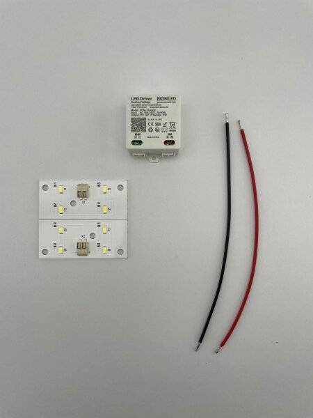 EIONLED CLEVER NOTLICHT Ersatz Set 1,2W 168lm LED-PLATINE incl. Trafo (Input 230V AC Output12V DC max 6W) LED Platine 1,2W 6500K SDCM5 140lm/W 2x Kabel max.1,0mm² (Leuchtstoff ersatz Set) für Zentrale 230V AC USV