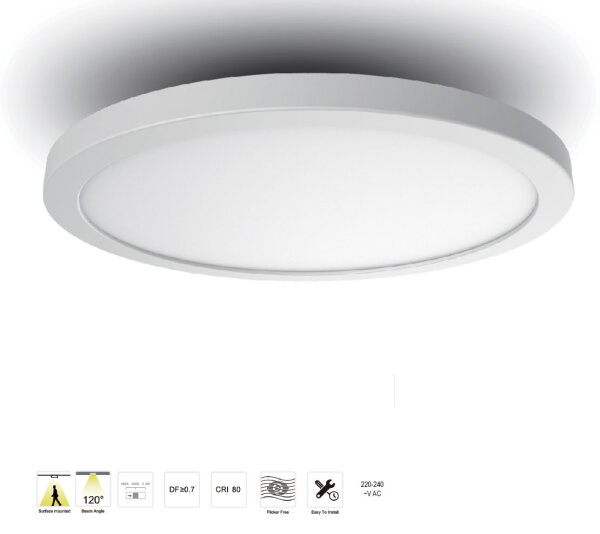 EIONLED LUMINORIO SLIM Renovierungsleuchte mit flexiblem Deckeneinbau und Aufbaumontage color Switch 3000K/4000K/6000K IP20 Ra80 6Watt 660lm  D140*17mm cutout D65-120mm