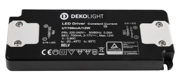 Deko-Light, Netzgerät (CC, DC), FLAT, CC, UT700mA/12W, Stromkonstant, 1,4-12,0 W, 220-240 V/AC, Ausg