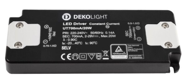Deko-Light, Netzgerät (CC, DC), FLAT, CC, UT700mA/20W, Stromkonstant, 1,4-20,0 W, 220-240 V/AC, Ausg