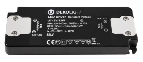 Deko-Light, Netzgerät (CV, DC), FLAT, CV, UT 12 V/12 W, Spannungskonstant, 12.0 W, 220-240 V/AC, Aus