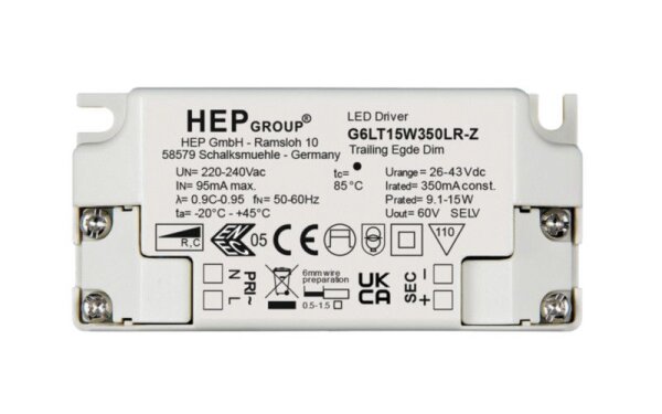 HEP, Netzgerät (CC, DC) dimmbar, HEP, DIM, CC, G6LT15W350LR-Z, Stromkonstant, Dimmbar: Ja, Phasenabs