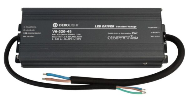 Deko-Light, Netzgerät (CV, DC), IP, CV, V6-320-48, Spannungskonstant, 320.0 W, 100-240 V/AC, Ausgang
