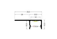 LED-Fliesenprofil  Gerade 180Grad mit Loch 2m 33,5x11,5mm led bis 12mm  einputz 200cm Fliesen Einputzabstand 10,3mm mit Abdeckung Matt