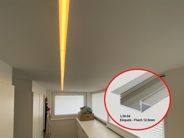 L30 T13 Alu-Einputz-Profil Rohalu B64xh17xL200cm Lichtfeld breit 3cm, für LED bis 30mm, Loch Ausschnitt 35x200mm incl.Abdeckung