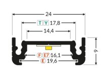 AU-SURF14 200cm LED-Profil silber H9*B24mm Aufbau-Profil incl. matte Abdeckung