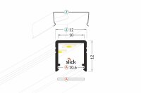 AU-PLANAR10 200cm LED-Profil schwarz H12*B12mm Aufbau-Profil incl. matte Abdeckung