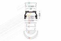 AU-UNI12 200cm LED-Profil schwarz H10,8*B17,8mm Aufbau-Profil incl. matte Abdeckung